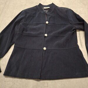R&K Originals Womens Vintage Navy Blue Button-Up Jacket Pearl Accent Buttons